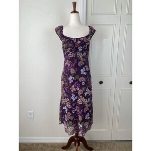 Vintage La Belle Midi Dress 10 Fairy Whimsigoth Y2k Floral Milkmaid 90s Purple